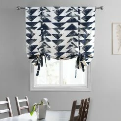 Hot Sale 🧨 Exclusive Fabrics Triad Printed Cotton Tie-Up Window Shade - 46 X 63 Triad Indigo 👏 -Exclusive Fabrics SHOP Exclusive Fabrics Triad Printed Cotton Tie Up Window Shade 8